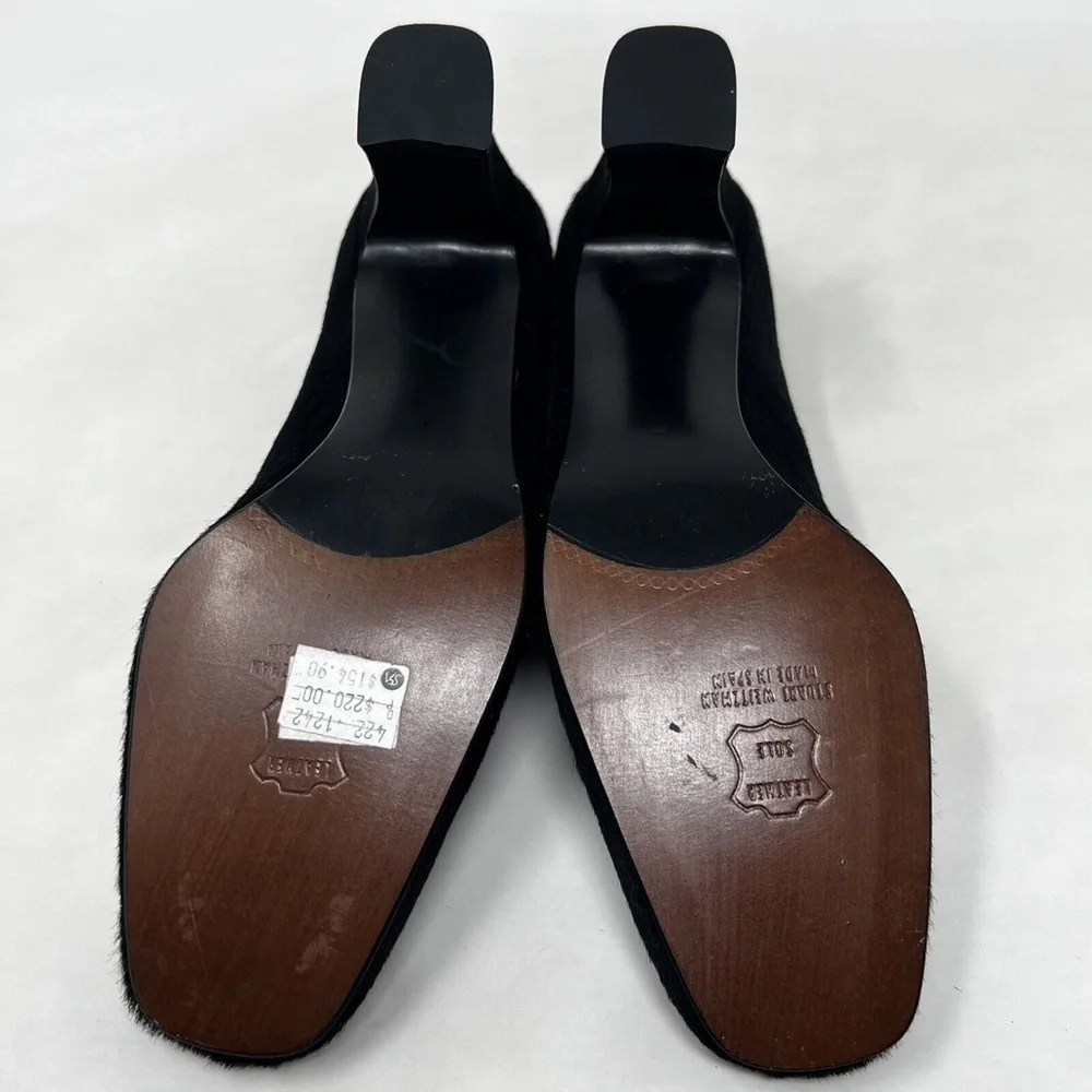 Womens Stuart Weitzman Fur Pumps 9 C Vintage Black Leather Heels Shoes